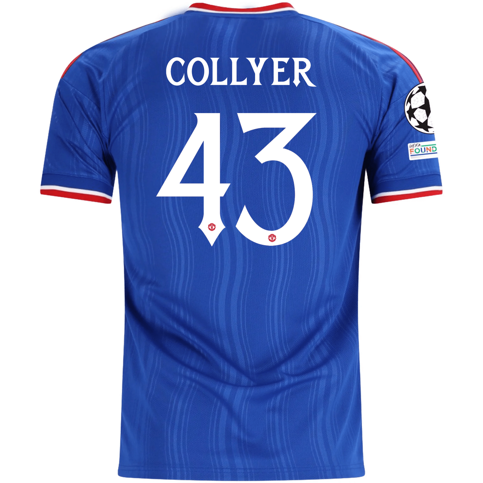 adidas Mens Manchester United Toby Collyer Away Jersey w/ Champions League Patches 26/27 (Blue)