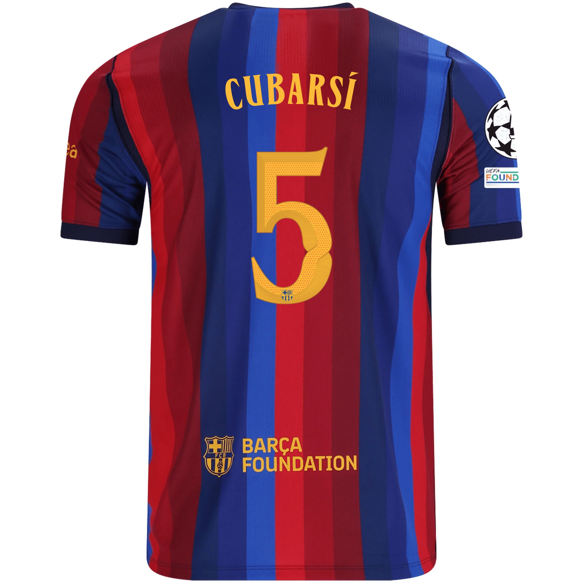 Nike Mens FC Barcelona Pau Cubarsí Home Jersey w/ Champions League Patches 26/27 (Deep Garnet/Blue Void)