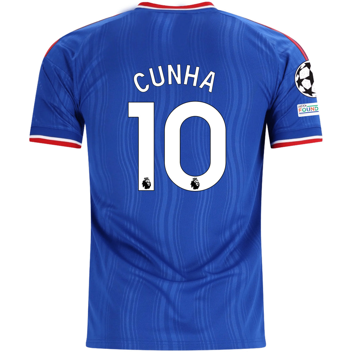 adidas Mens Manchester United Matheus Cunha Away Jersey w/ Champions League Patches 26/27 (Blue)