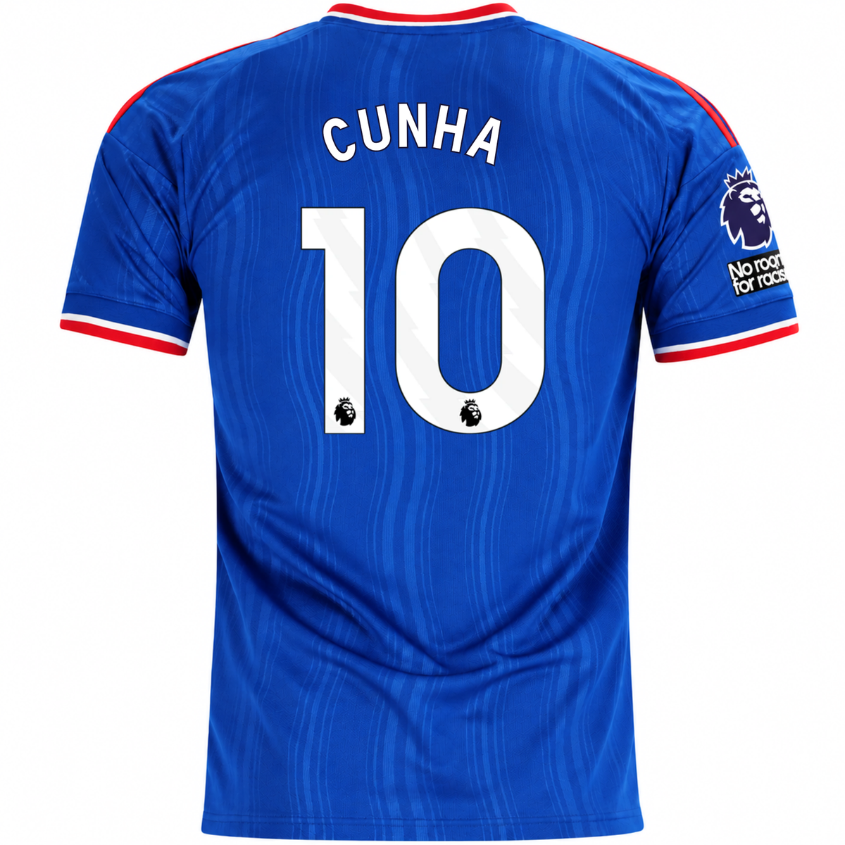 adidas Mens Manchester United Matheus Cunha Away Jersey w/ EPL + No Room For Racism Patches 26/27 (Blue)