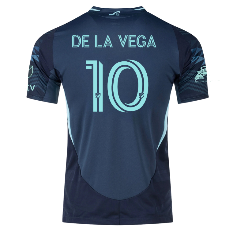adidas Pedro De La Vega Seattle Sounders Authentic Away Jersey 25/26 w/ MLS Patches &amp; Sponsor (Aura Ink)