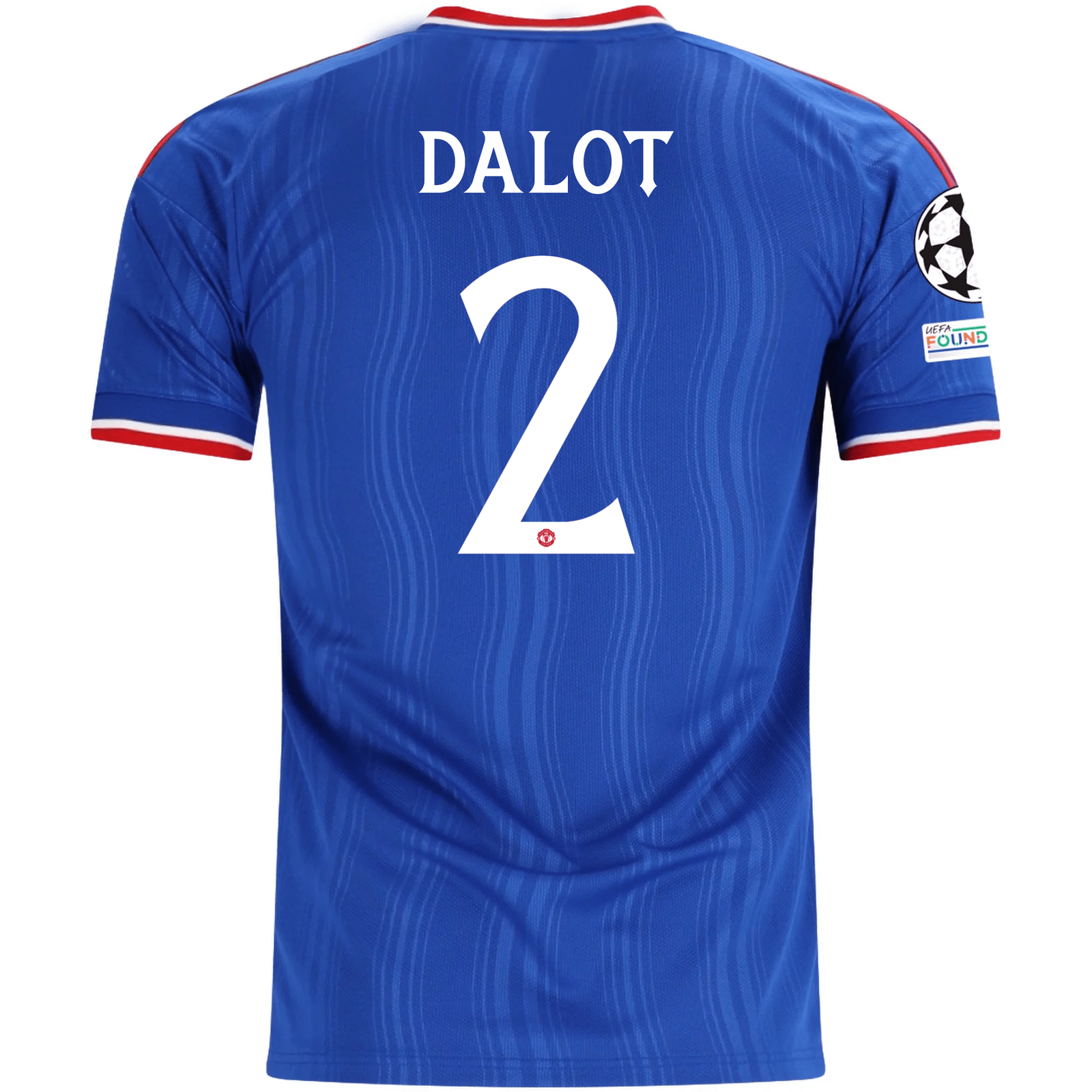 adidas Mens Manchester United Diogo Dalot Away Jersey w/ Champions League Patches 26/27 (Blue)