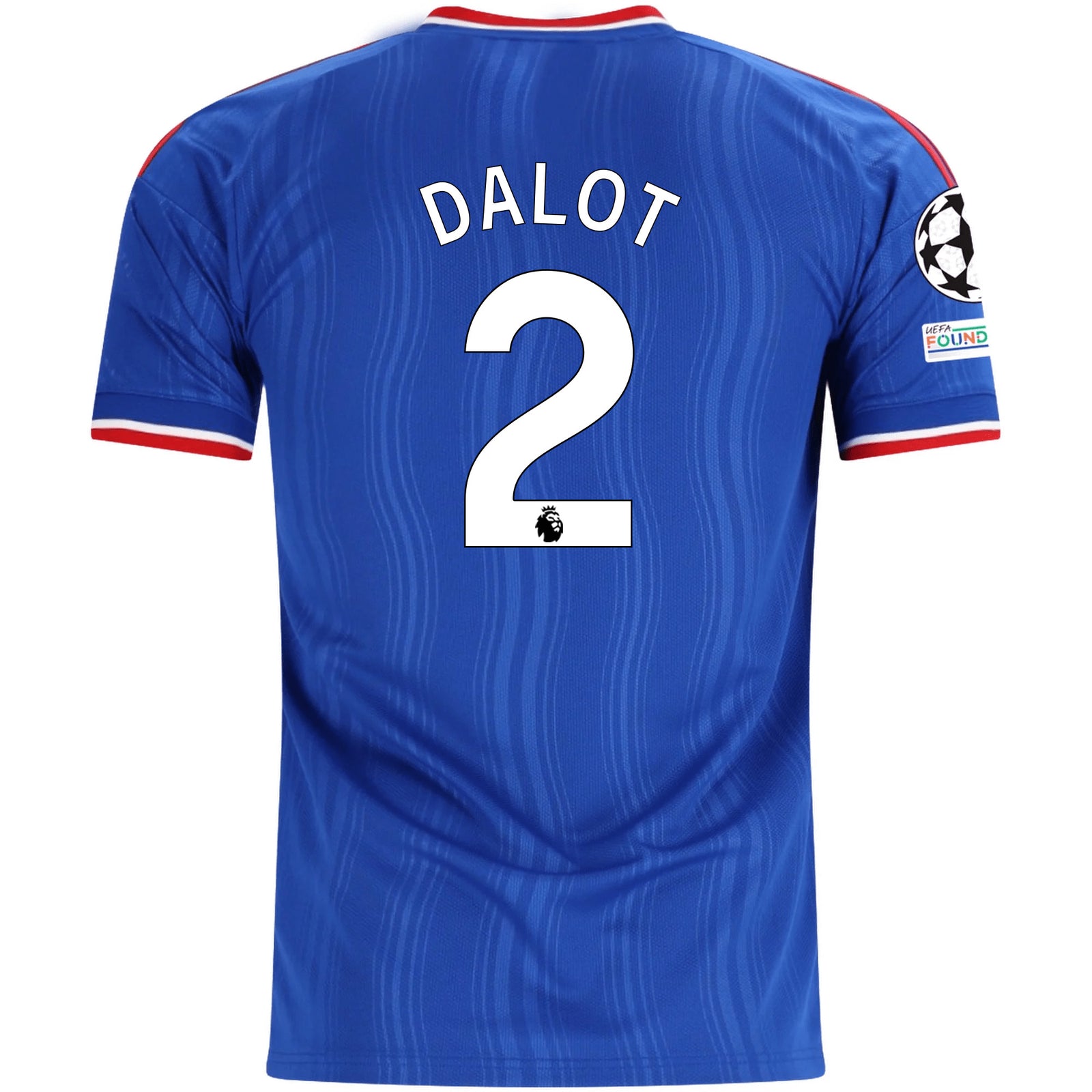 adidas Mens Manchester United Diogo Dalot Away Jersey w/ Champions League Patches 26/27 (Blue)