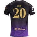 Nike Mens Barcelona Dani Olmo Away Jersey w/ Champions League Patches 26/27 (Purple/Metallic Gold)