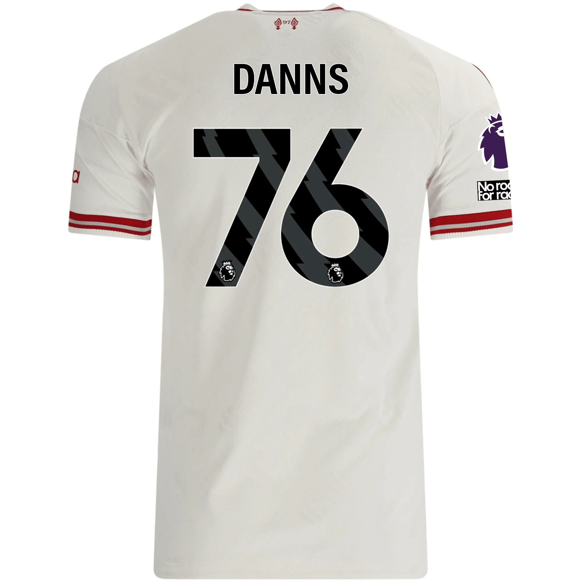 adidas Mens Liverpool Jayden Danns Authentic Away Jersey w/ EPL + No Room For Racsim Patches 26/27 (White)