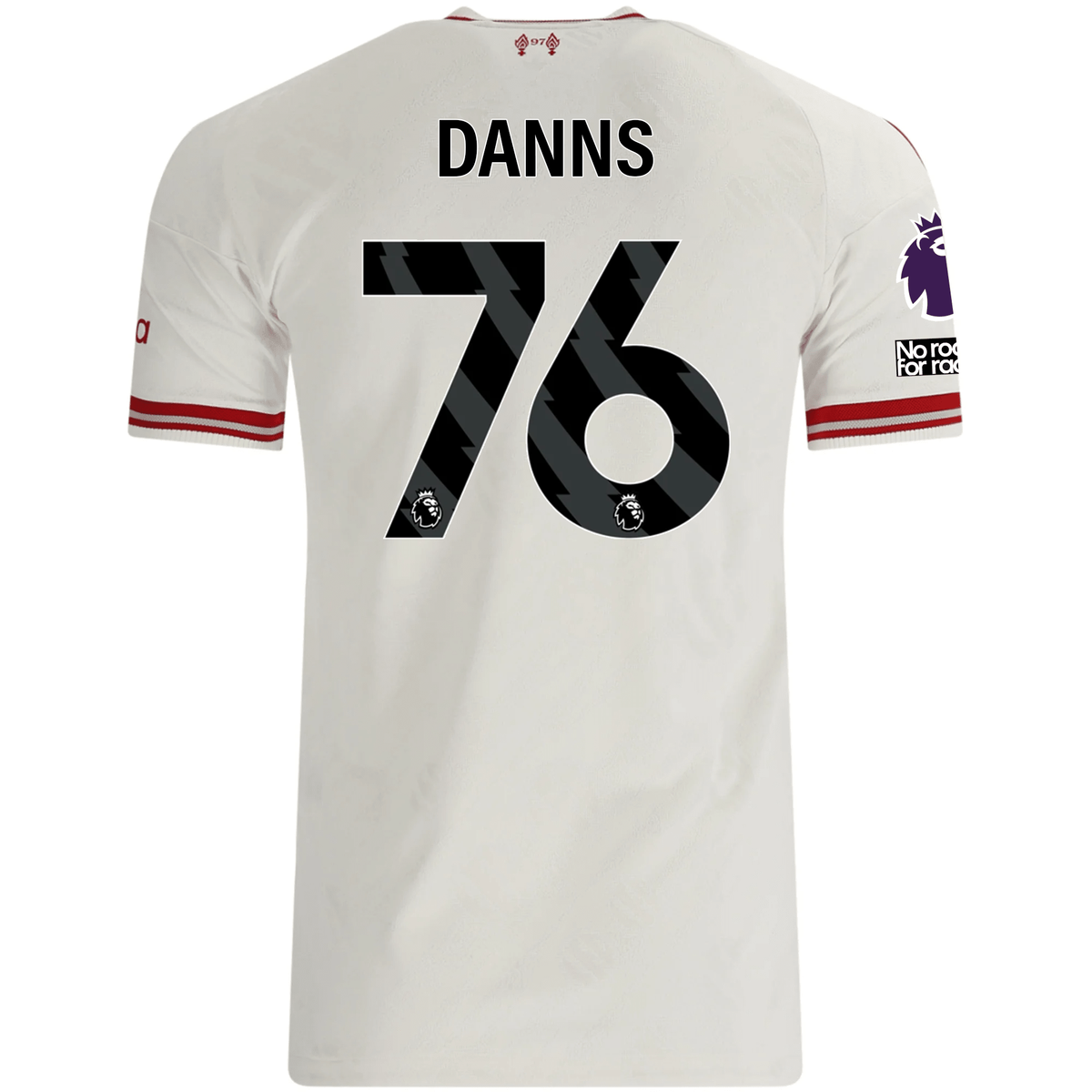 adidas Mens Liverpool Jayden Danns Authentic Away Jersey w/ EPL + No Room For Racsim Patches 26/27 (White)