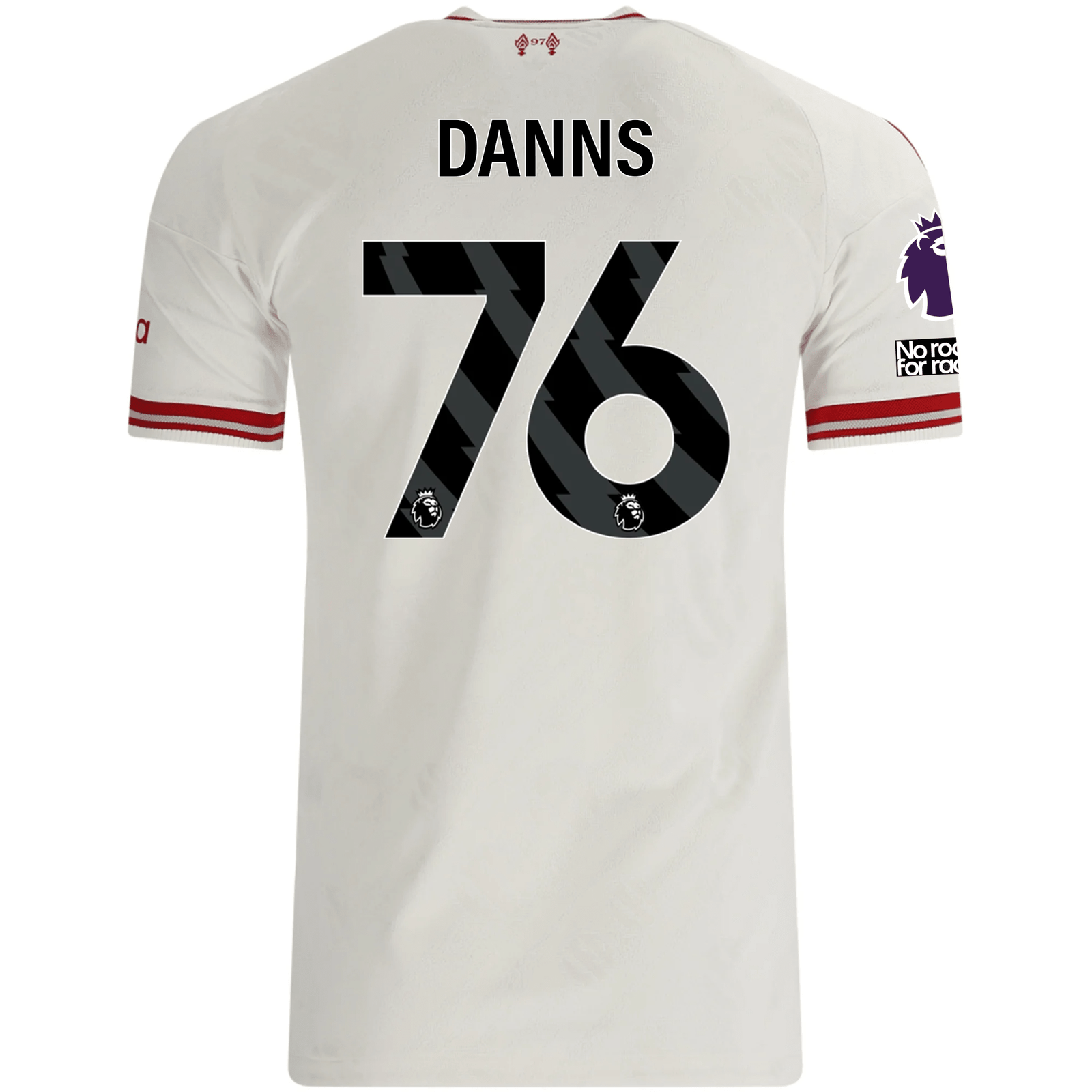 adidas Mens Liverpool Jayden Danns Authentic Away Jersey w/ EPL + No Room For Racsim Patches 26/27 (White)