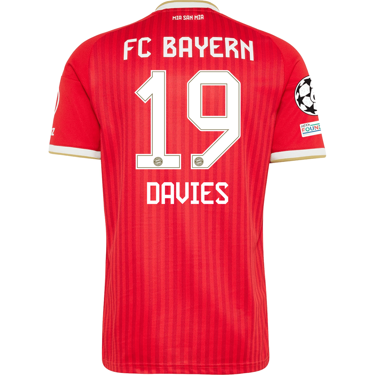 adidas Mens Bayern Munich Alphonso Davies Home Jersey w/ Champions League Patches 26/27 (Red)