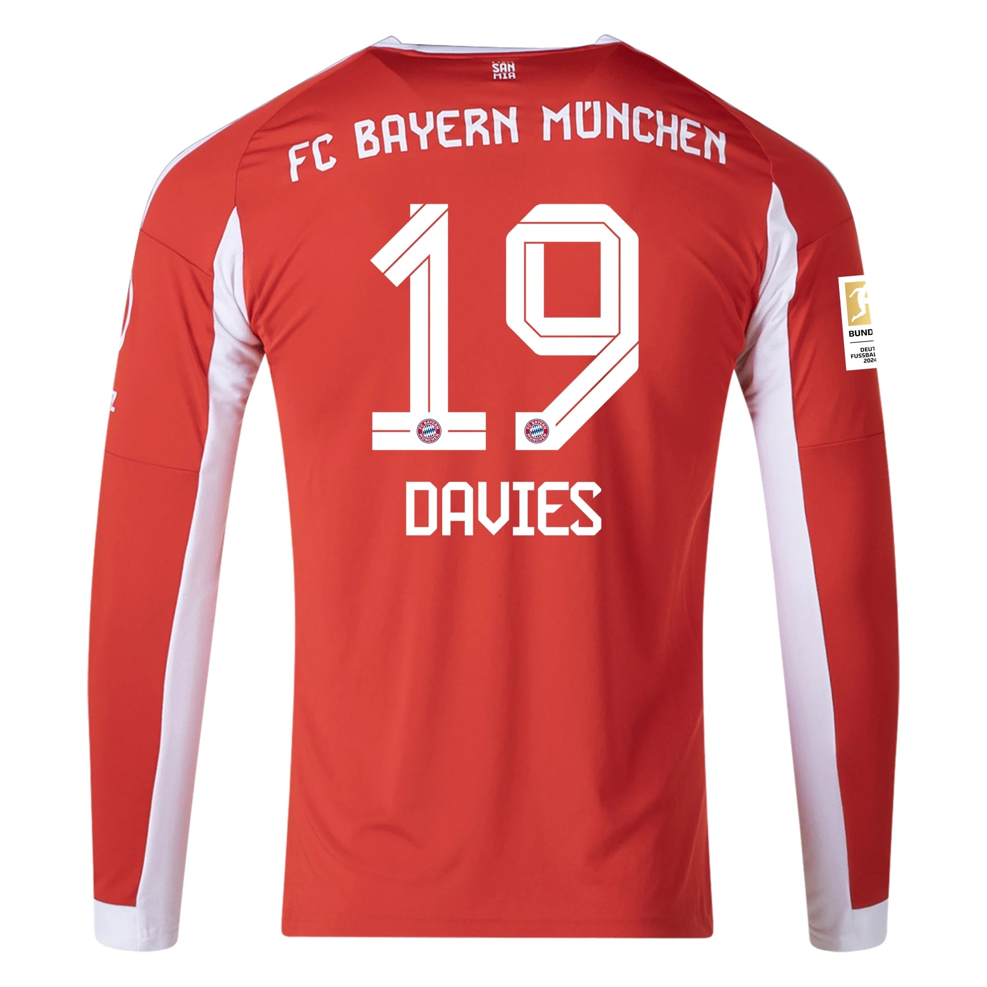adidas Alphonso Davies Men's Bayern Munich Long Sleeve Home Jersey 25/26 w/  Bundesliga Champions Patch (Red/White)
