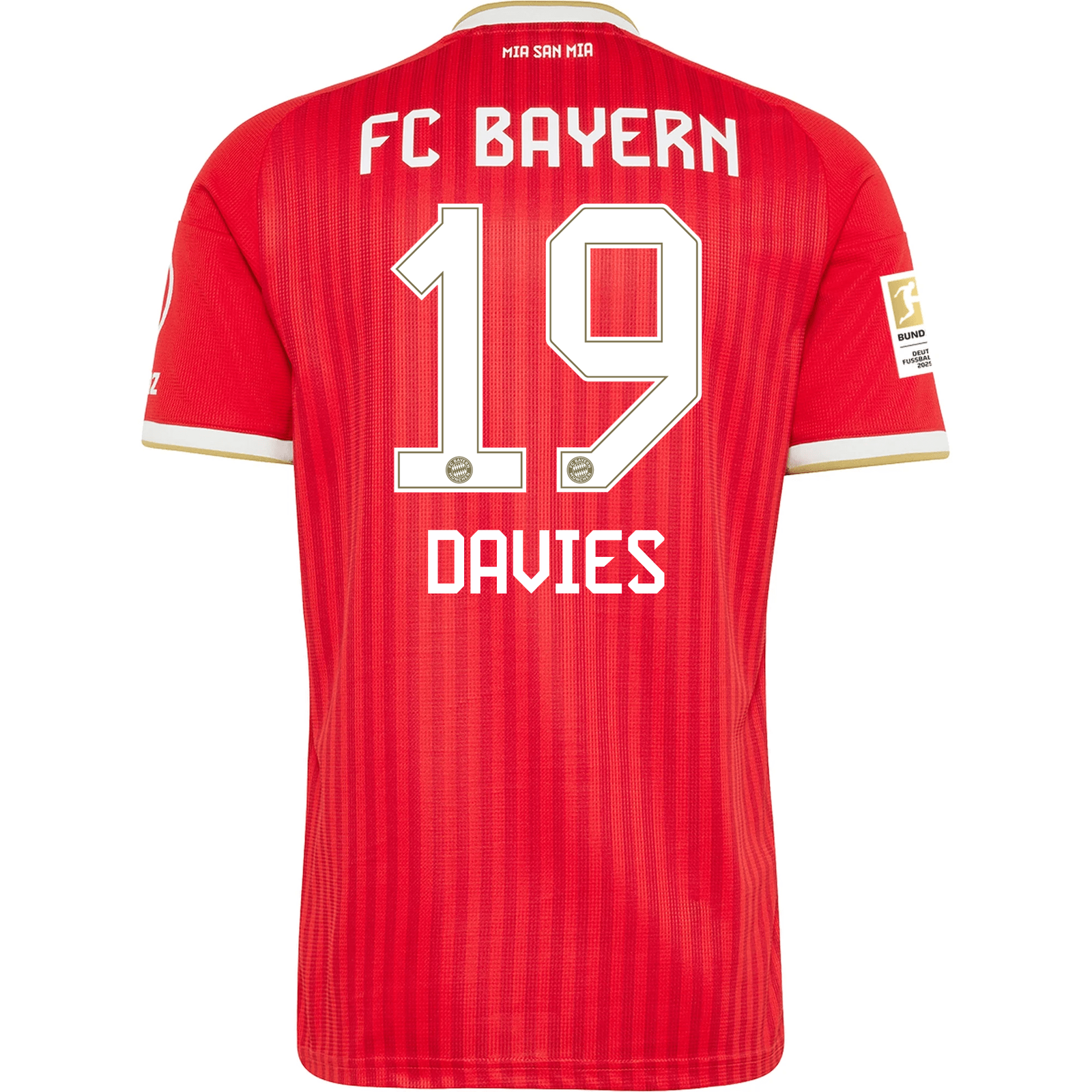 adidas Mens Bayern Munich Alphonso Davies Home Jersey w/ Bundesliga Champion Patch 26/27 (Red)