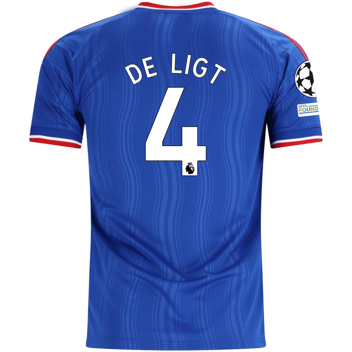 adidas Mens Manchester United Matthijs de Ligt Away Jersey w/ Champions League Patches 26/27 (Blue)