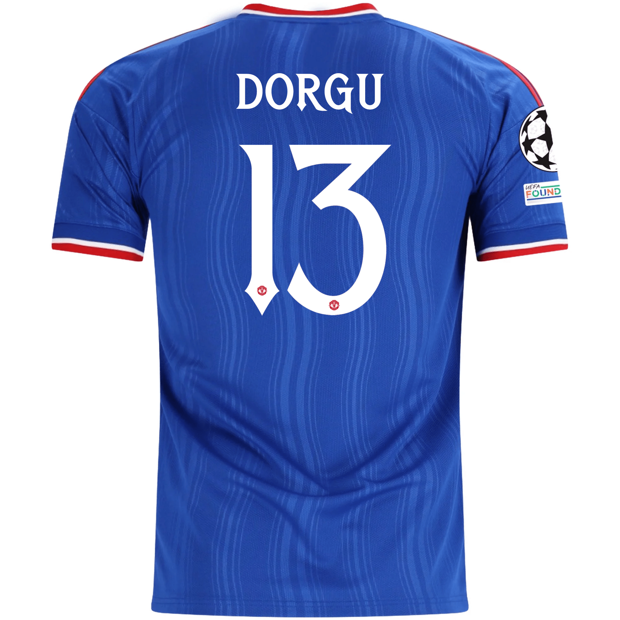 adidas Mens Manchester United Patrick Chinazaekpere Dorgu Away Jersey w/ Champions League Patches 26/27 (Blue)
