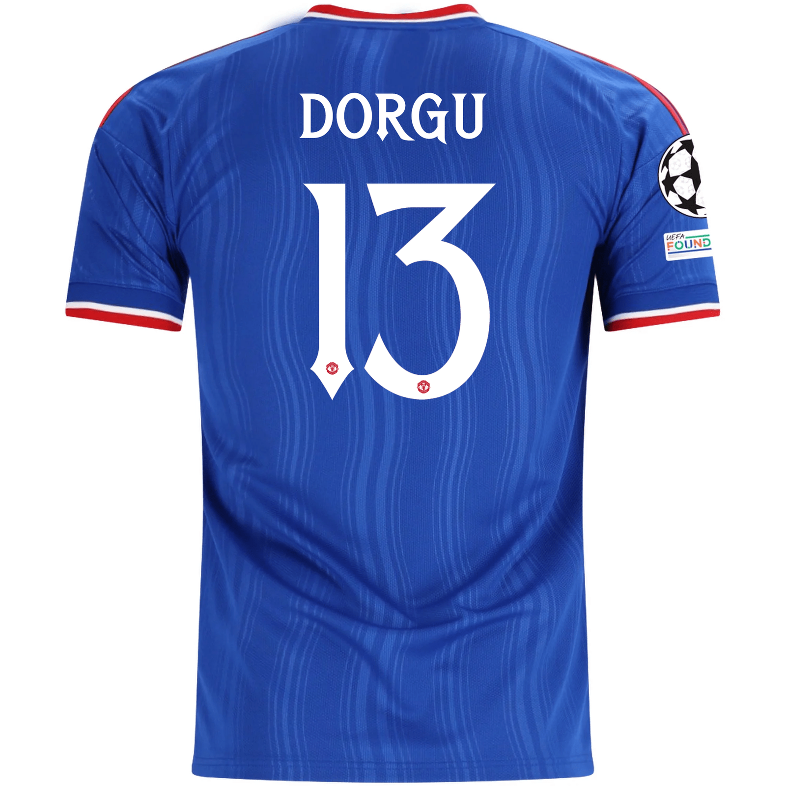 adidas Mens Manchester United Patrick Chinazaekpere Dorgu Away Jersey w/ Champions League Patches 26/27 (Blue)