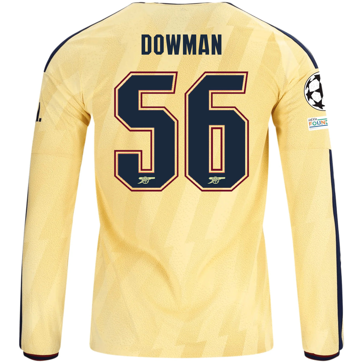adidas Mens Arsenal Max Dowman Long Sleeve Third Jersey w/ Champions League Patches 26/27 (Yellow)