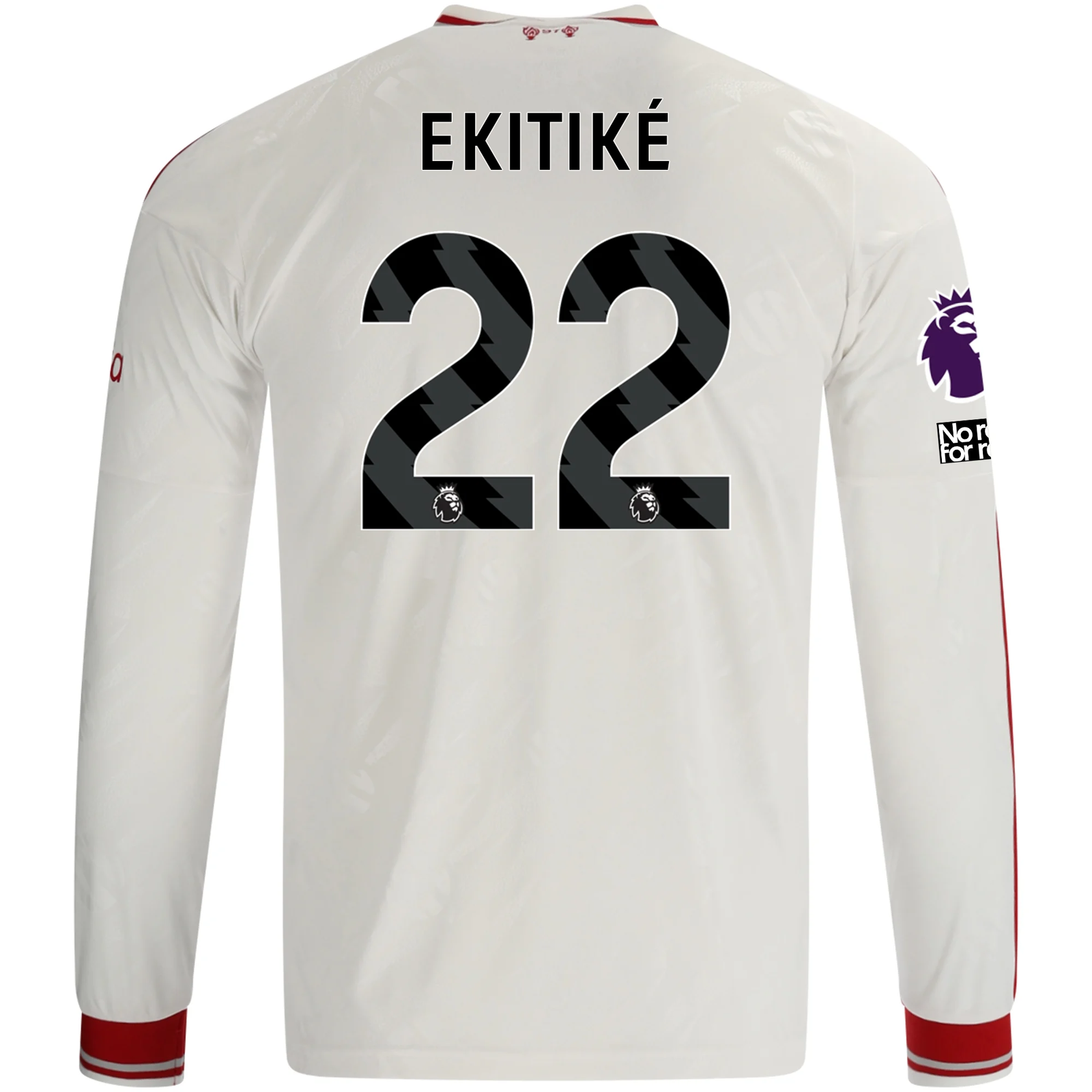 adidas Mens Liverpool Hugo Ekitiké Long Sleeve Away Jersey w/ EPL + No Room For Racism Patches 26/27 (White/Red)