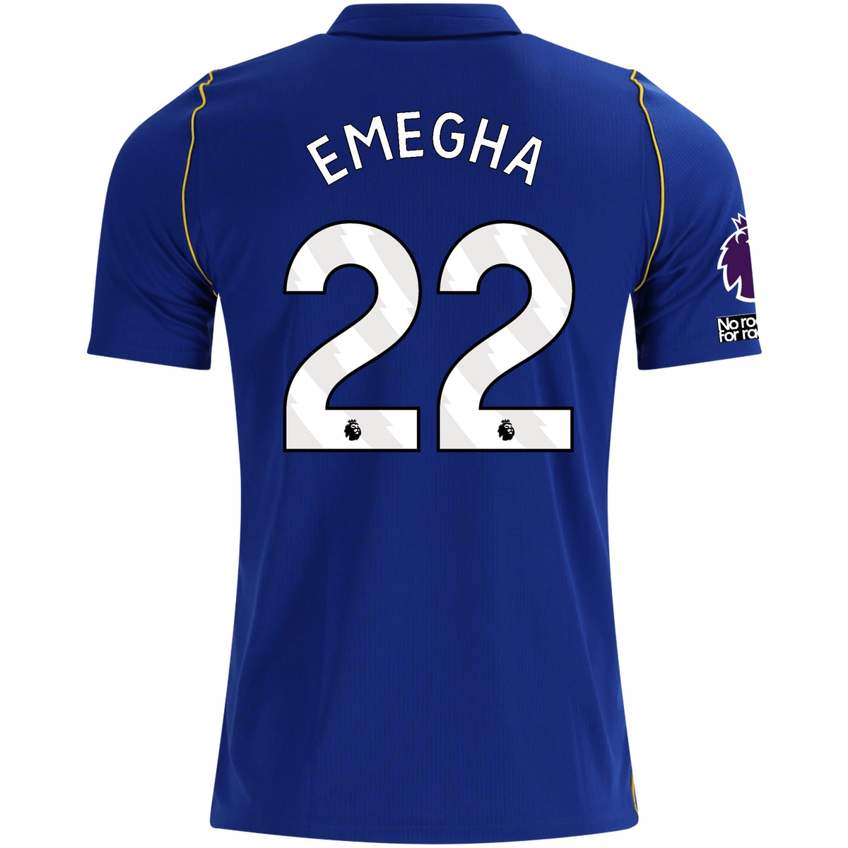 Nike Mens Chelsea FC Emmanuel Emegha Home Jersey w/ EPL + No Room For Racism + Club World Cup Champion Patches 26/27 (Bright Royal/Gold)