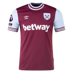 Umbro West Ham Michail Antonio Home Jersey w/ EPL + No Room For Racism Patches 24/25 (Maroon/Sky Blue)