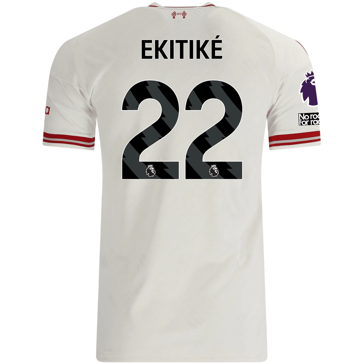 adidas Mens Liverpool Hugo Ekitiké Authentic Away Jersey w/ EPL + No Room For Racsim Patches 26/27 (White)