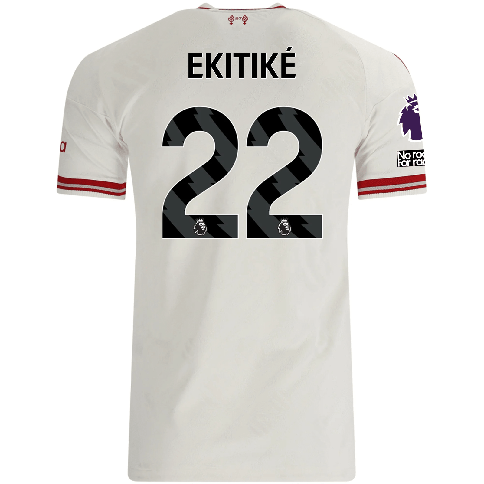 adidas Mens Liverpool Hugo Ekitiké Authentic Away Jersey w/ EPL + No Room For Racsim Patches 26/27 (White)