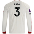 adidas Mens Liverpool Wataru Endo Long Sleeve Away Jersey w/ EPL + No Room For Racism Patches 26/27 (White/Red)