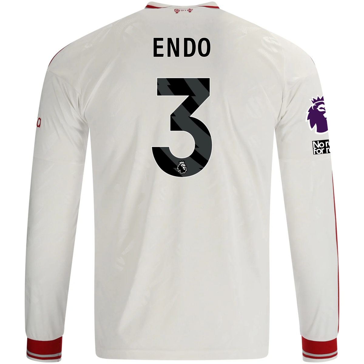 adidas Mens Liverpool Wataru Endo Long Sleeve Away Jersey w/ EPL + No Room For Racism Patches 26/27 (White/Red)