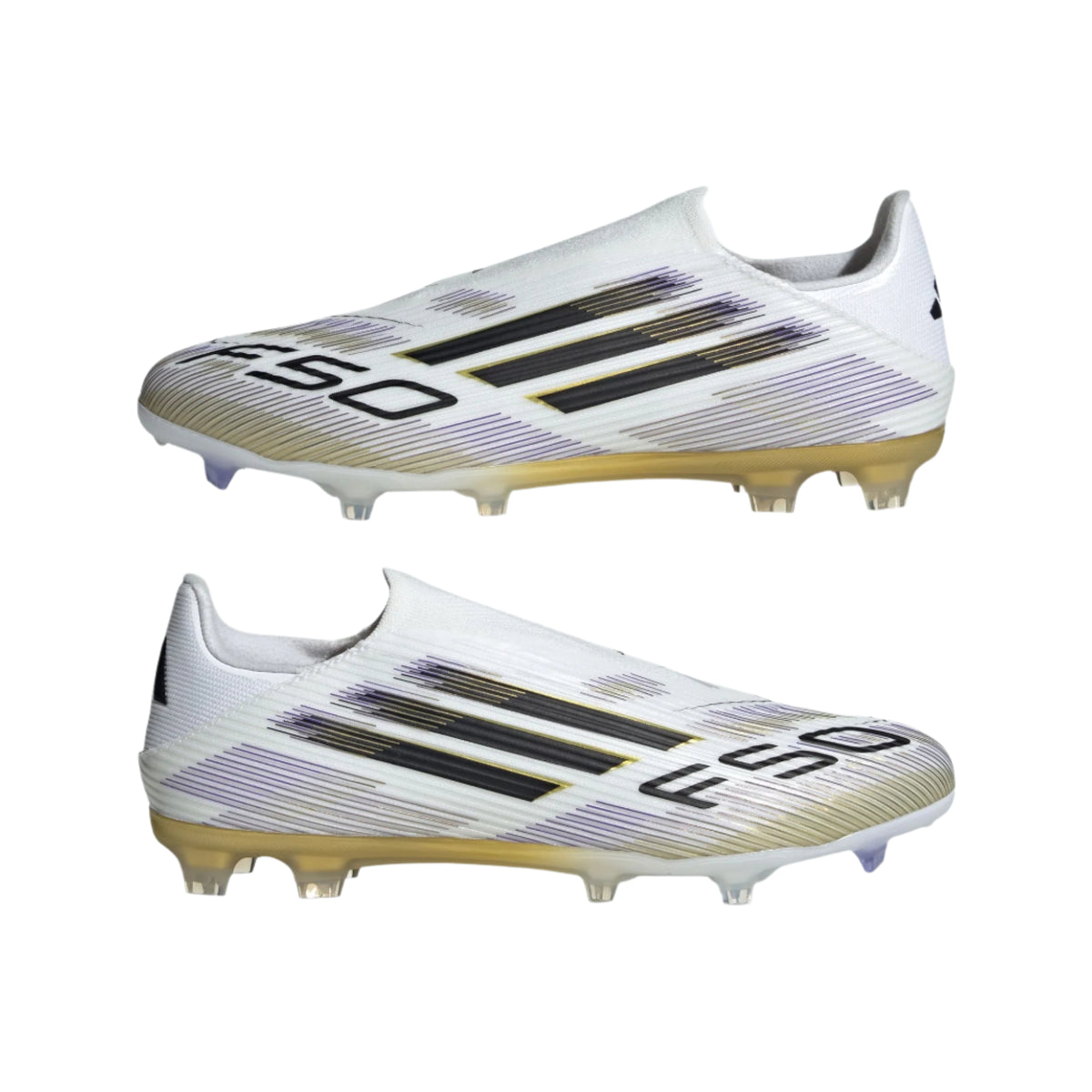 adidas F50 League Laceless FG Soccer Cleats (White/Black/Gold Metallic)
