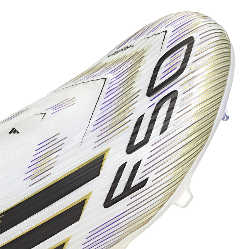 adidas F50 League Laceless FG Soccer Cleats (White/Black/Gold Metallic)