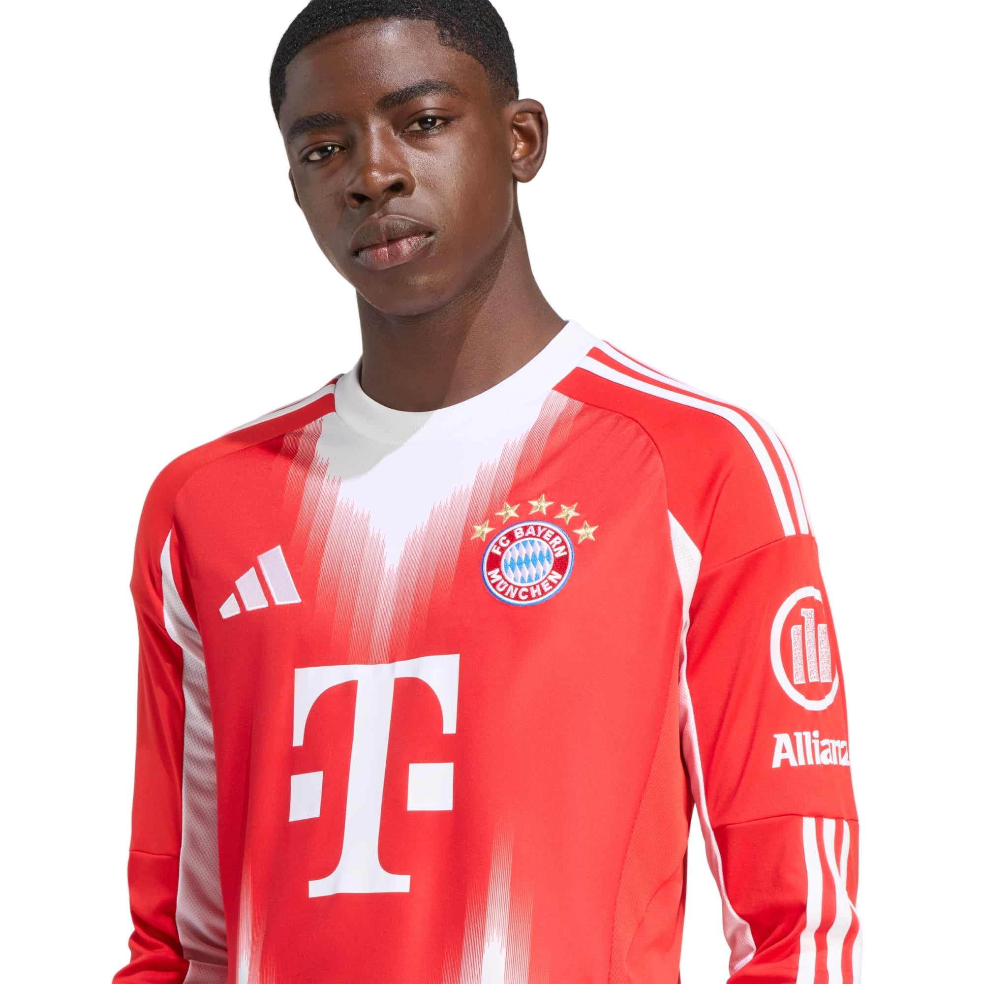 adidas Alphonso Davies Men's Bayern Munich Long Sleeve Home Jersey 25/26 w/ Bundesliga Champions Patch (Red/White)