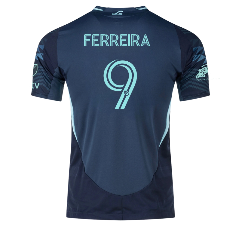 adidas Jesus Ferreira Seattle Sounders Authentic Away Jersey 25/26 w/ MLS Patches & Sponsor (Aura Ink)