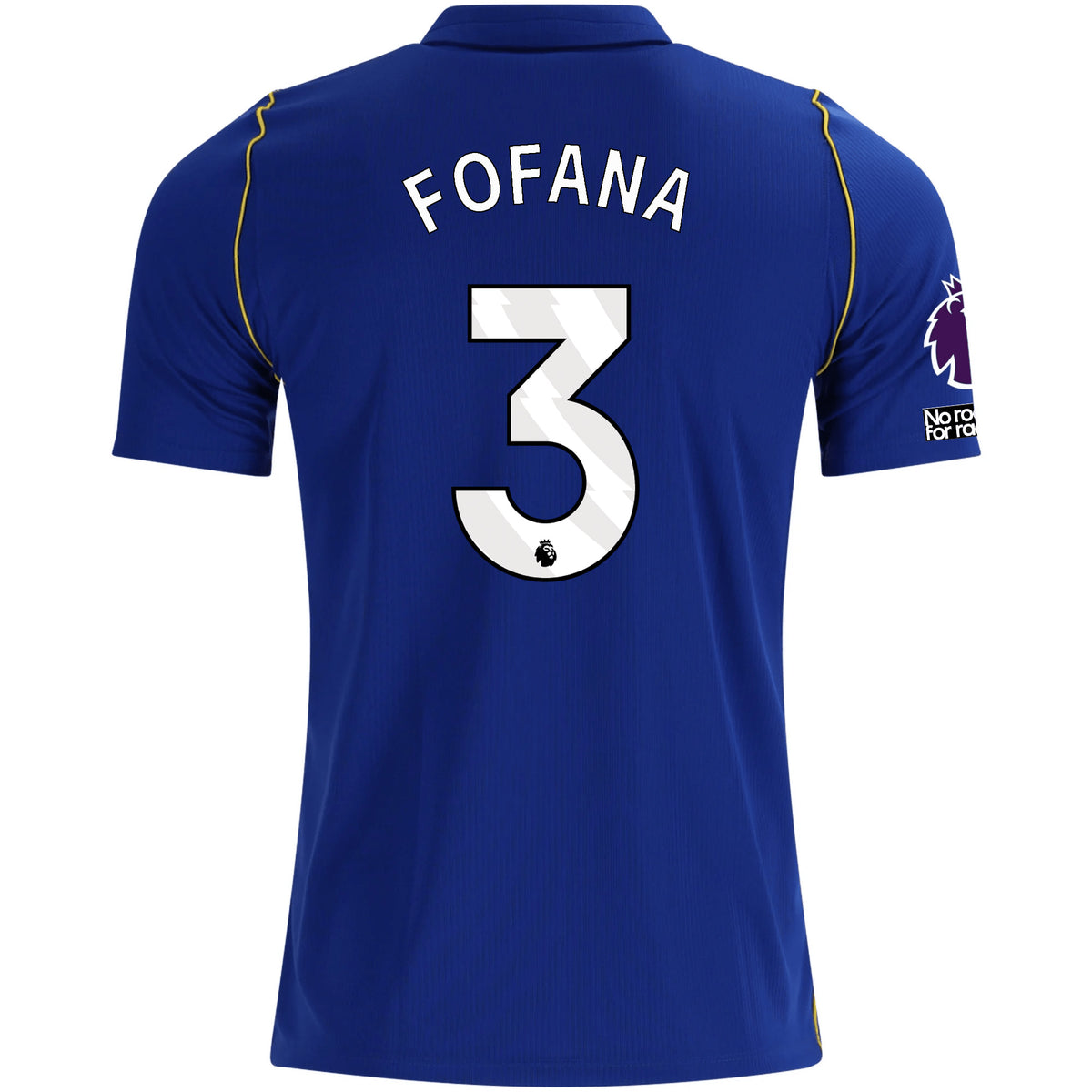 Nike Mens Chelsea FC Wesley Fofana Home Jersey w/ EPL + No Room For Racism + Club World Cup Champion Patches 26/27 (Bright Royal/Gold)