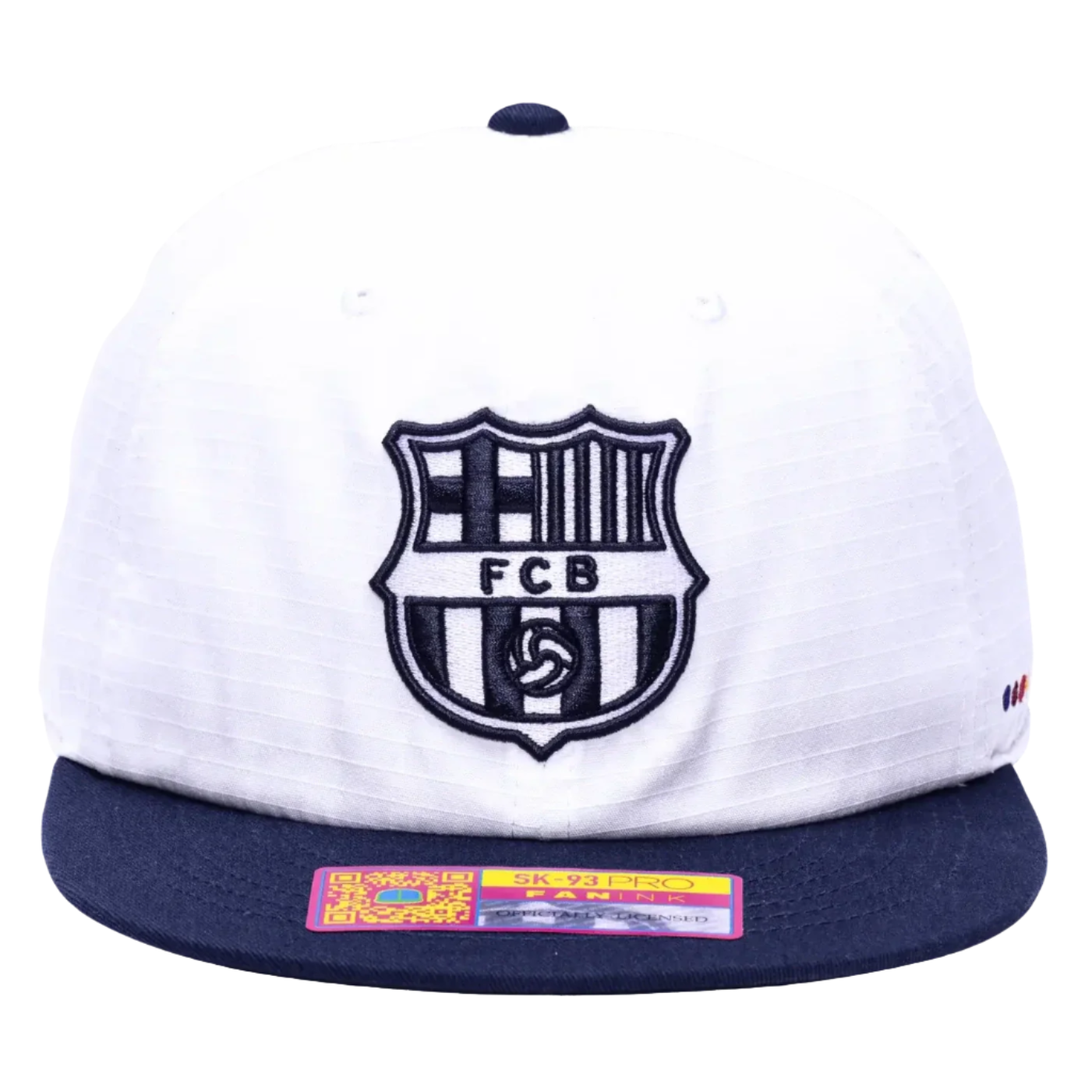 Fan Ink FC Barcelona Swingman Wax Snapback Adjustable Hat (White/Navy)