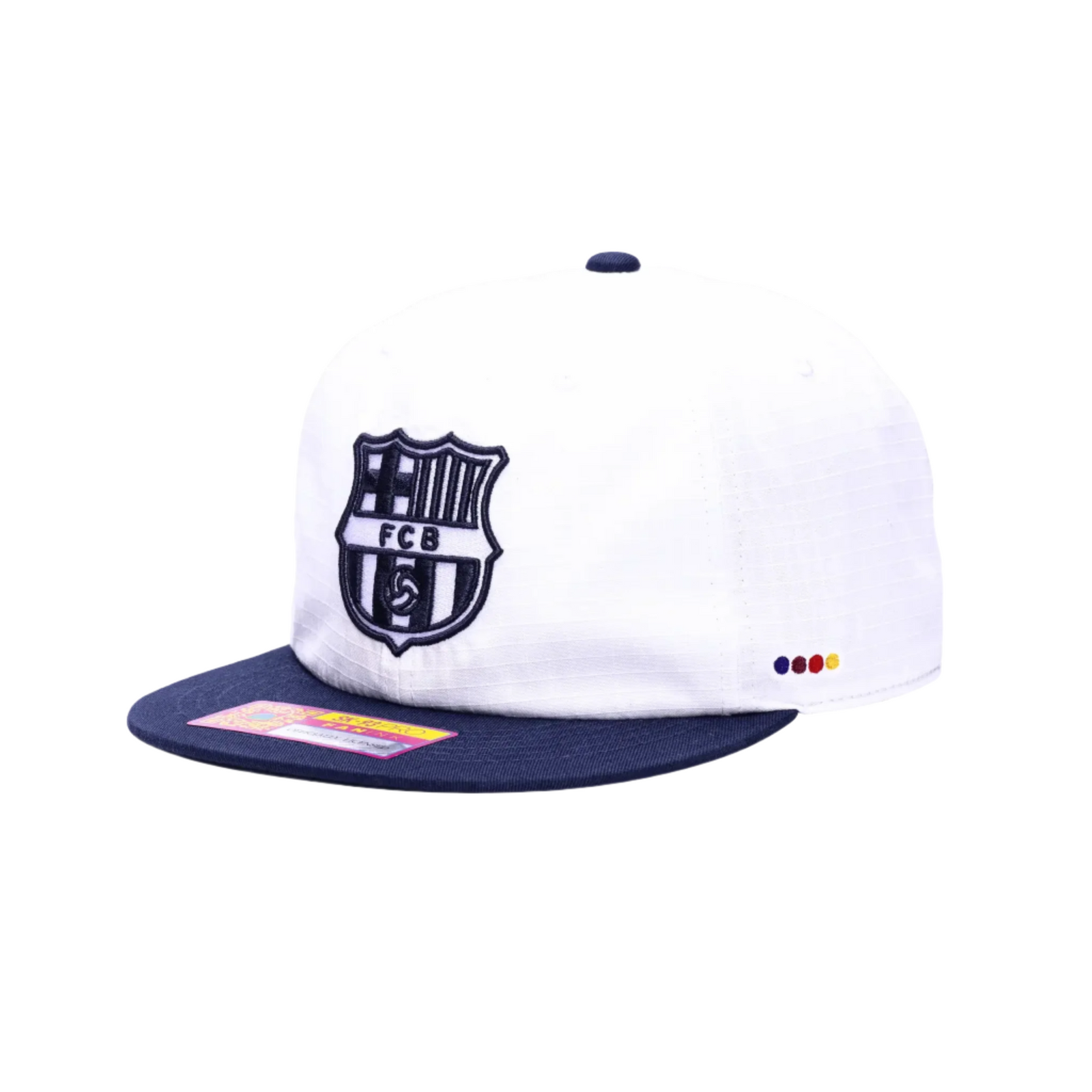 Fan Ink FC Barcelona Swingman Wax Snapback Adjustable Hat (White/Navy)