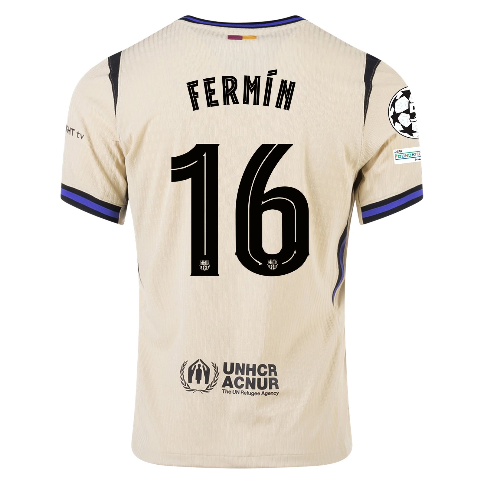 Nike Fermin Lopez Men's FC Barcelona Authentic Away Jersey w/ Champions League Patches (Team Gold/Persian Violet/Black)