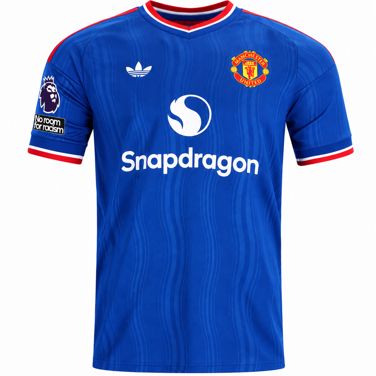 adidas Mens Manchester United Away Jersey w/ EPL + No Room For Racism Patches 26/27 (Blue)