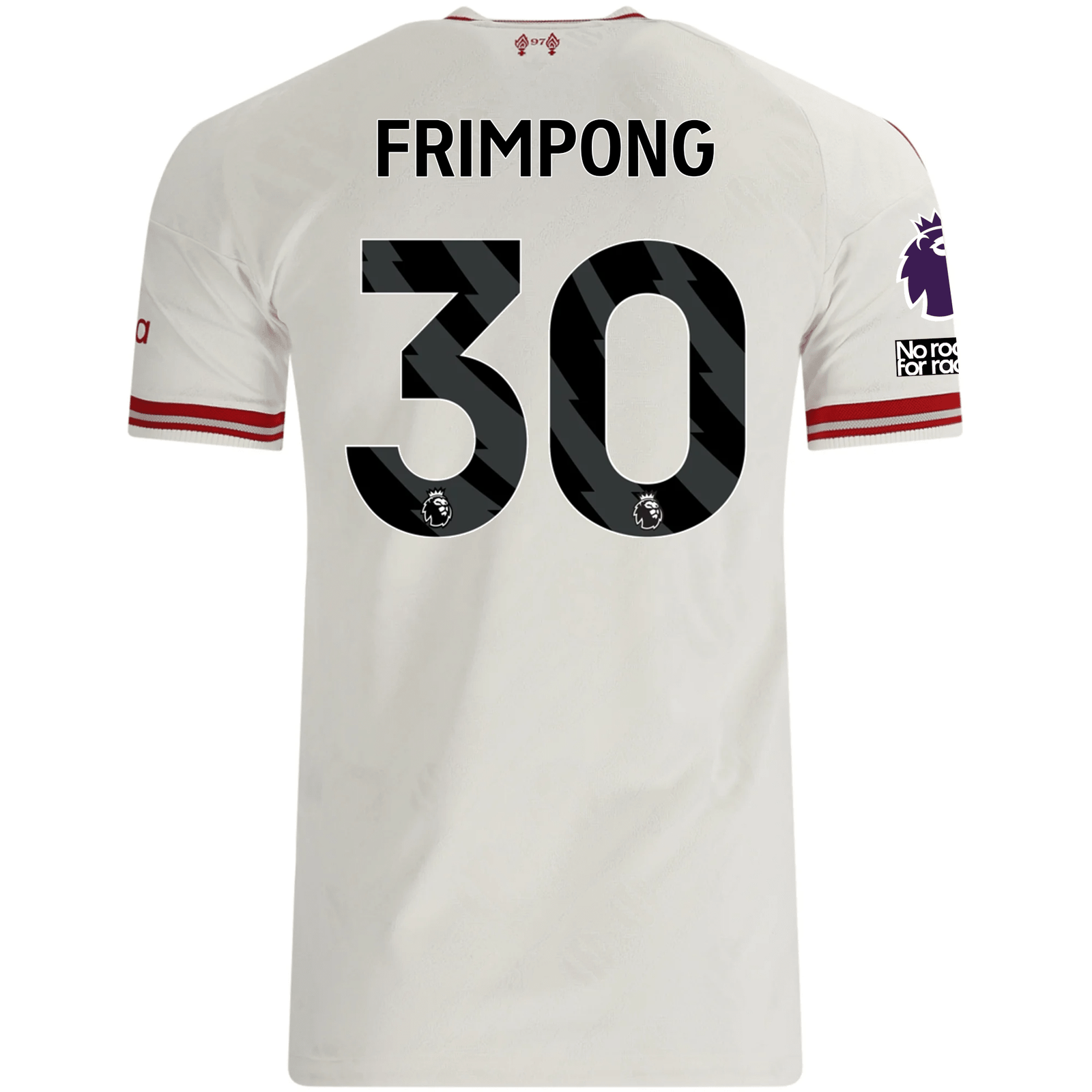 adidas Mens Liverpool Jeremie Frimpong Authentic Away Jersey w/ EPL + No Room For Racsim Patches 26/27 (White)
