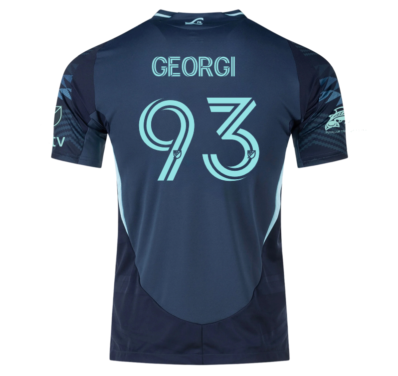 adidas Georgi Minoungou Seattle Sounders Authentic Away Jersey 25/26 w/ MLS Patches &amp; Sponsor (Aura Ink)