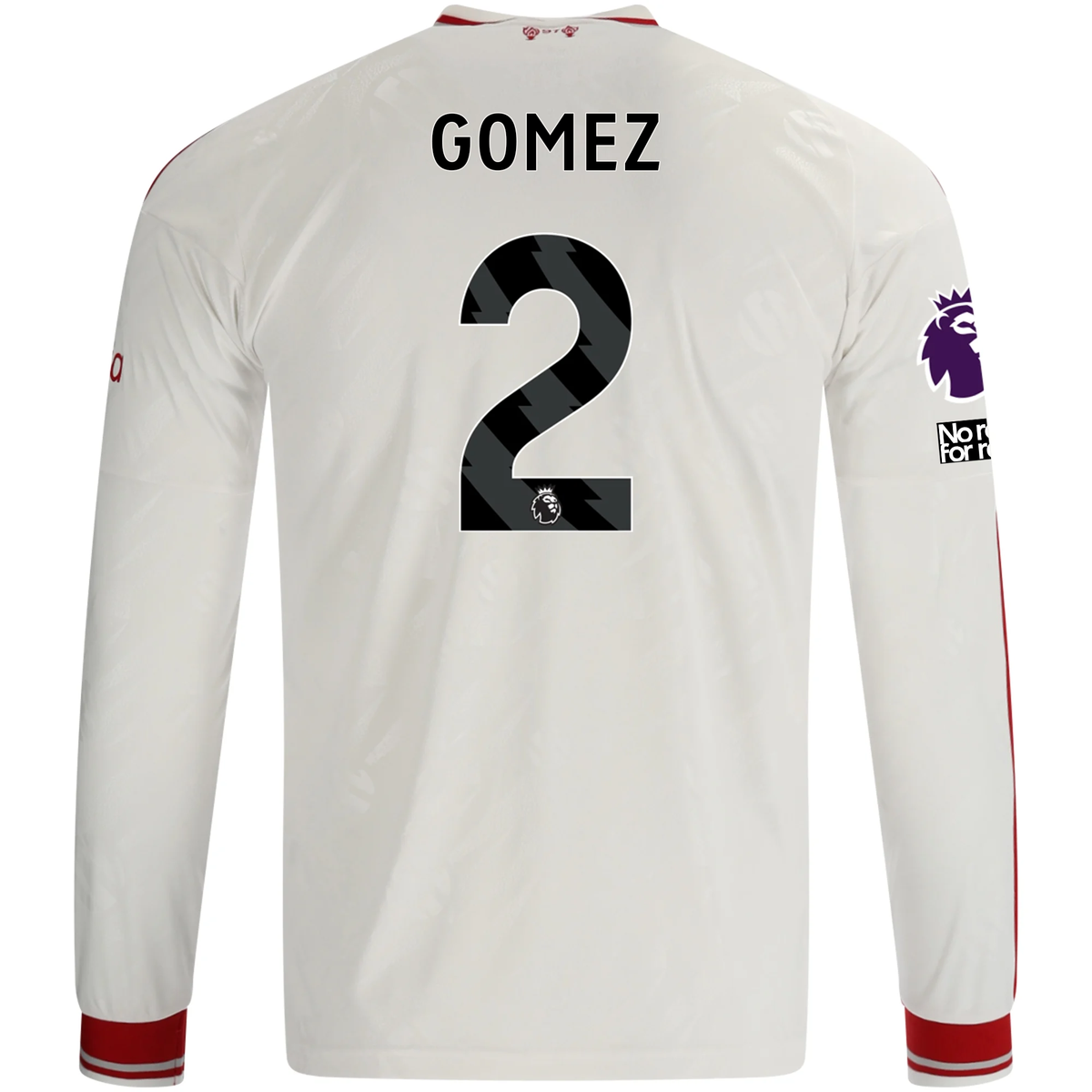 adidas Mens Liverpool Joe Gomez Long Sleeve Away Jersey w/ EPL + No Room For Racism Patches 26/27 (White/Red)