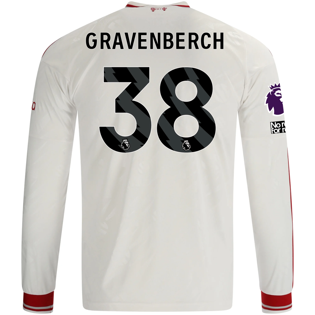 adidas Mens Liverpool Ryan Gravenberch Long Sleeve Away Jersey w/ EPL + No Room For Racism Patches 26/27 (White/Red)