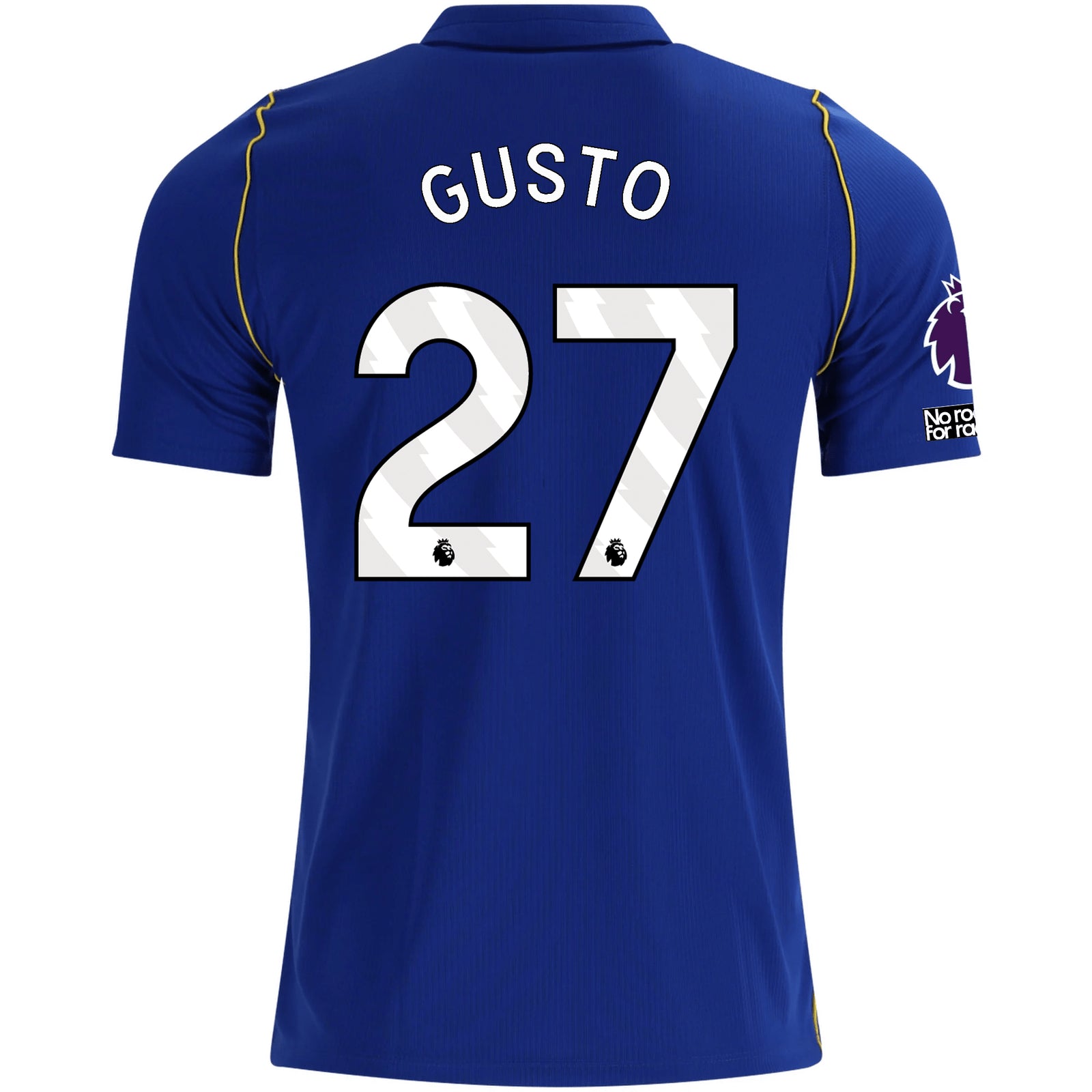 Nike Mens Chelsea FC Malo Gusto Home Jersey w/ EPL + No Room For Racism + Club World Cup Champion Patches 26/27 (Bright Royal/Gold)