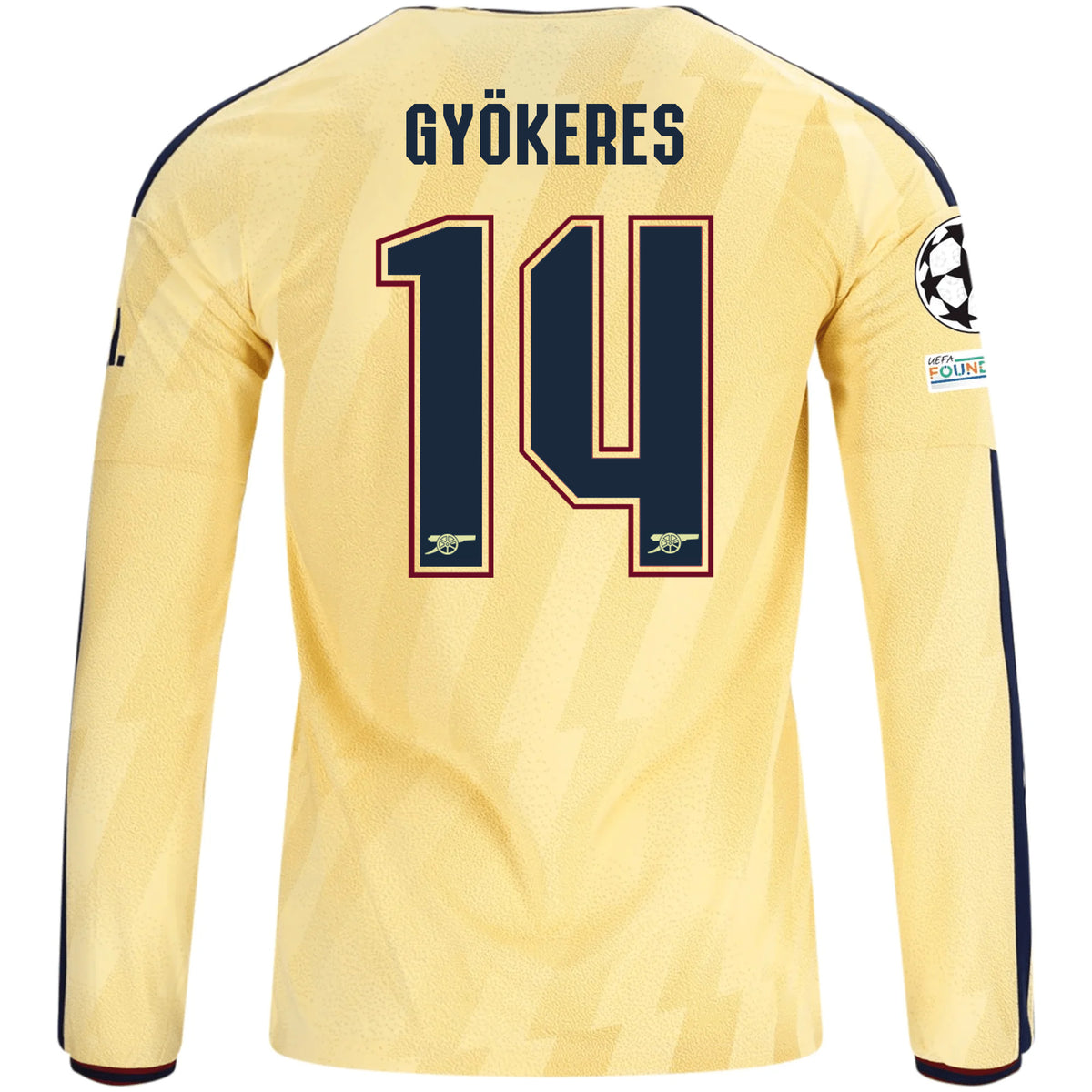 adidas Mens Arsenal Viktor Gyökeres Long Sleeve Third Jersey w/ Champions League Patches 26/27 (Yellow)
