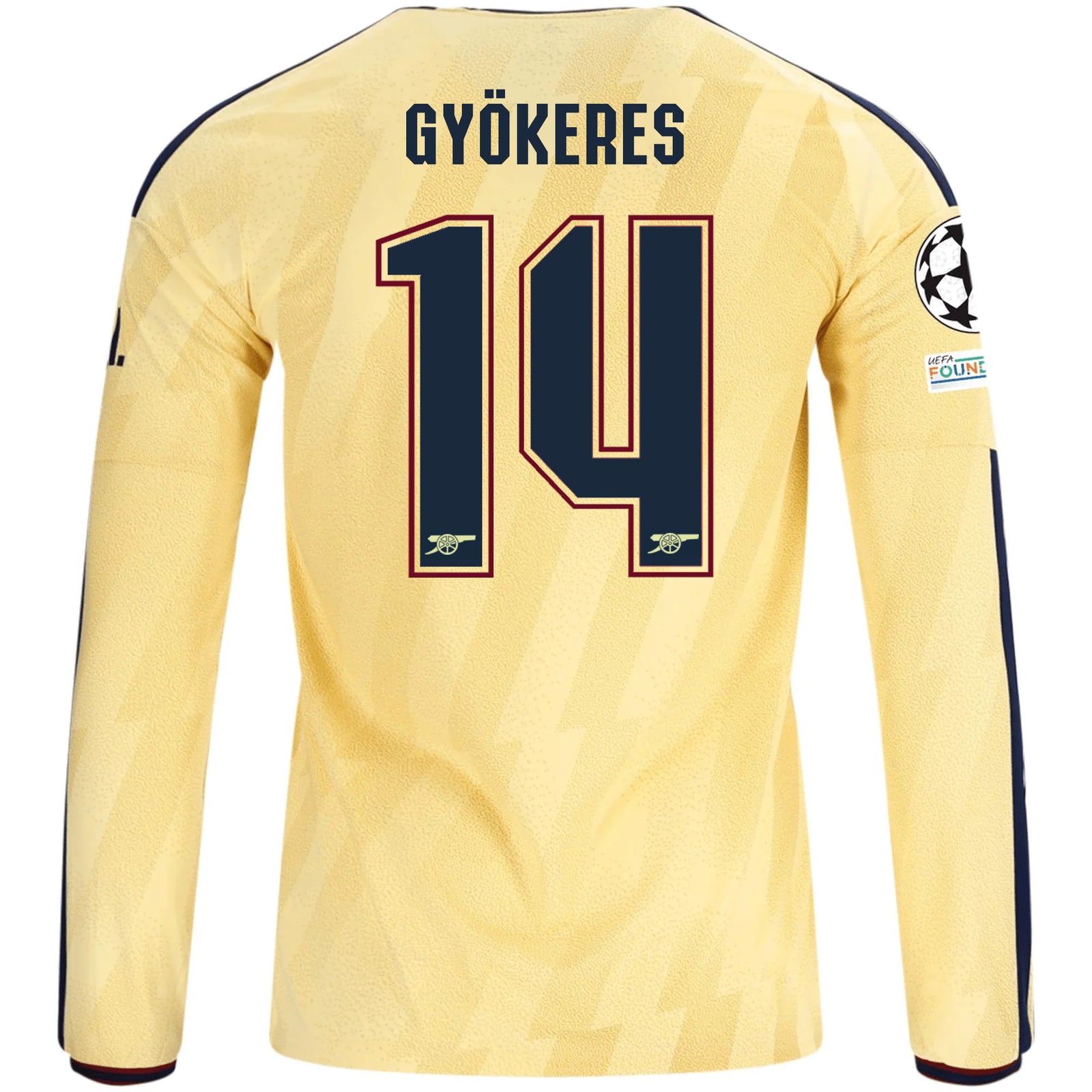 adidas Mens Arsenal Viktor Gyökeres Long Sleeve Third Jersey w/ Champions League Patches 26/27 (Yellow)