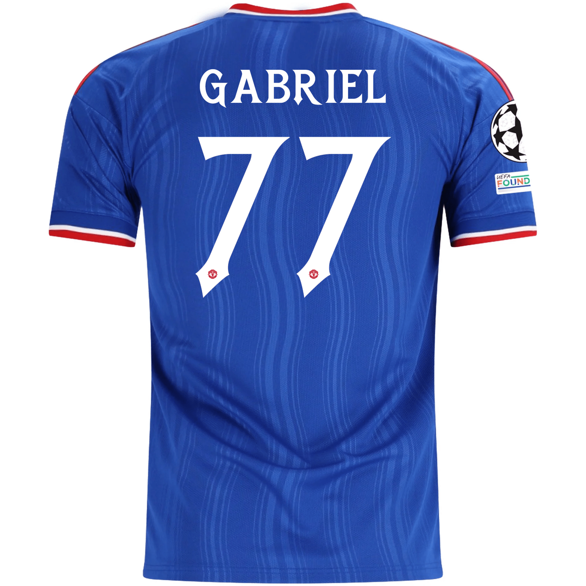 adidas Mens Manchester United JJ Gabriel Away Jersey w/ Champions League Patches 26/27 (Blue)