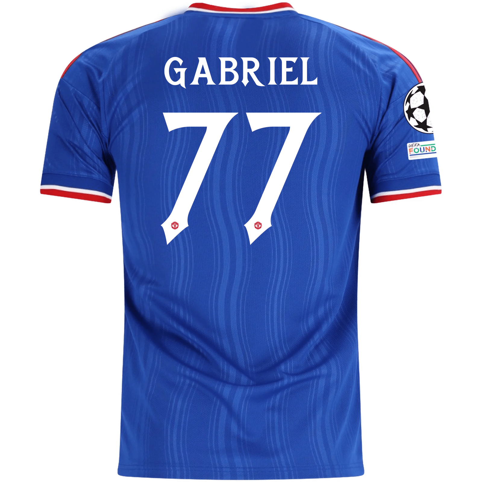 adidas Mens Manchester United JJ Gabriel Away Jersey w/ Champions League Patches 26/27 (Blue)