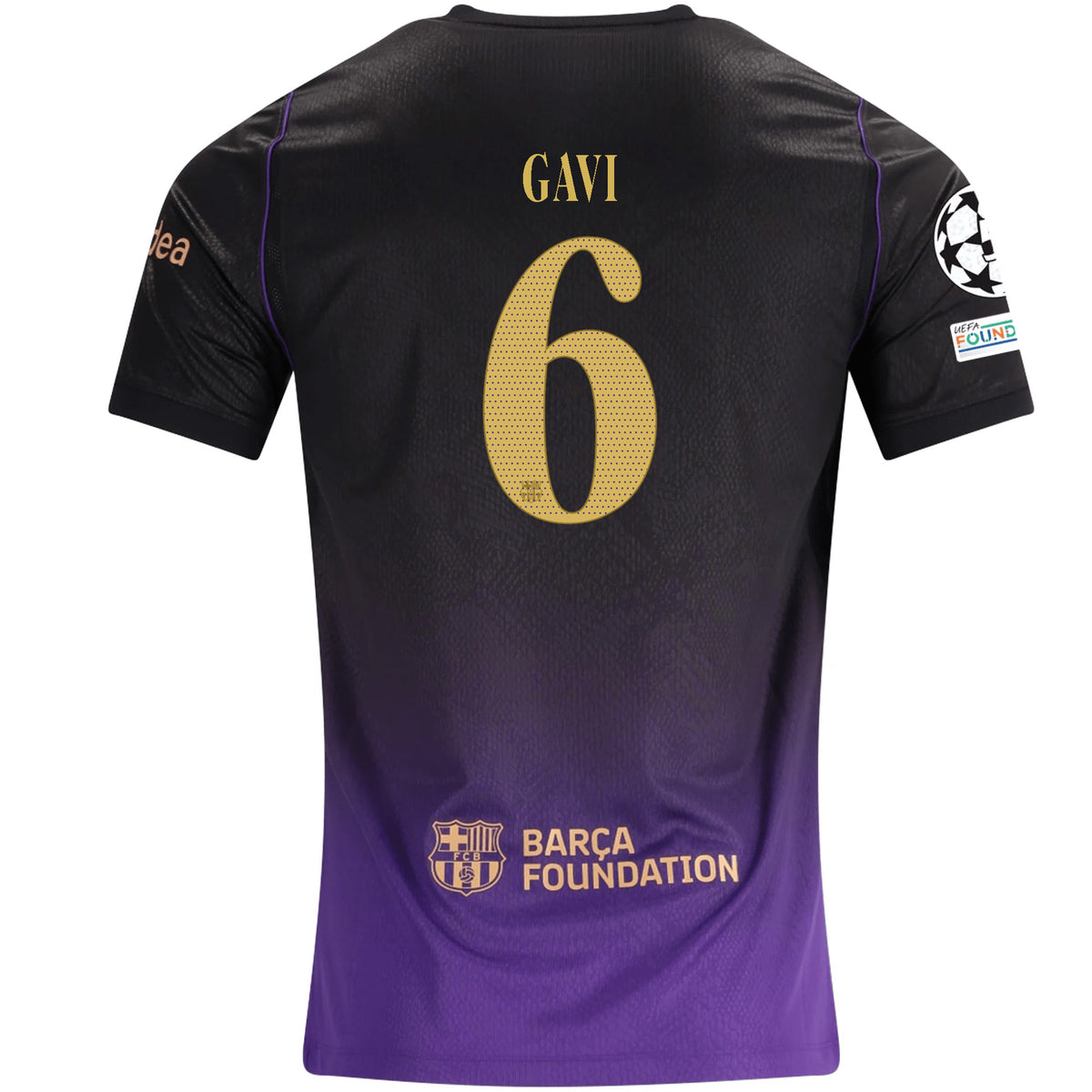 Nike Mens Barcelona Pablo Martín Páez Gavira Away Jersey w/ Champions League Patches 26/27 (Purple/Metallic Gold)