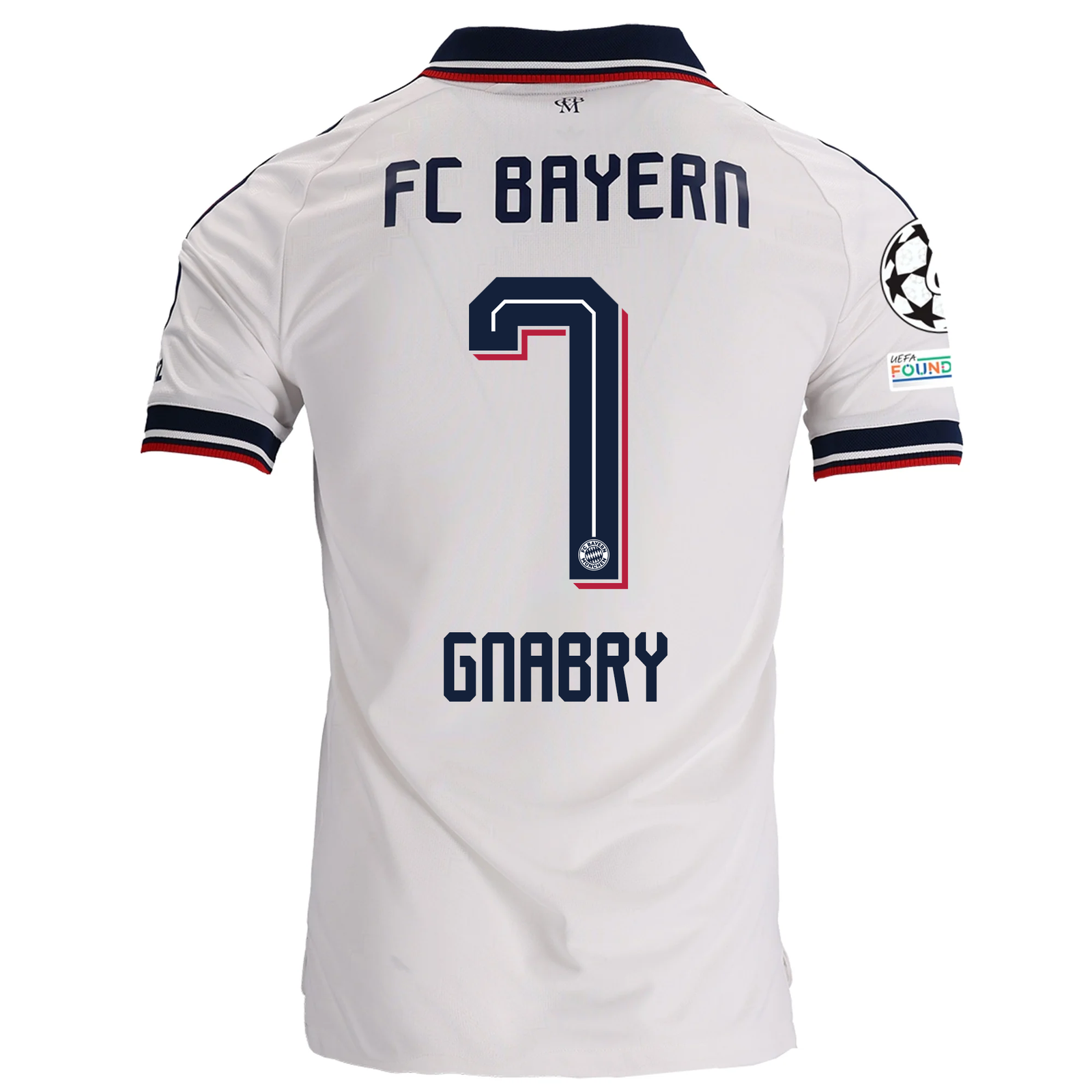 adidas Mens Bayern Munich Serge Gnabry Away Jersey w/ Champions League Patches 26/27 (White)