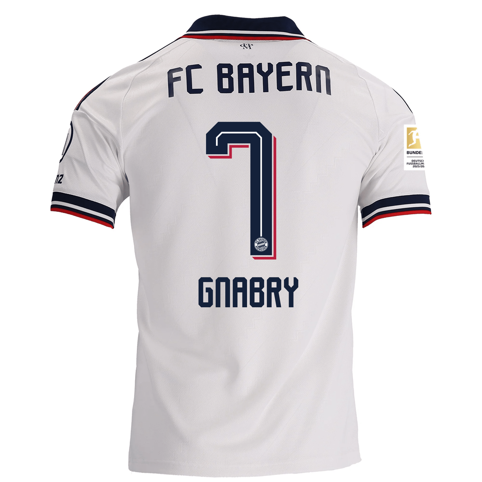 adidas Mens Bayern Munich Serge Gnabry Away Jersey w/ Bundesliga Champion Patch 26/27 (White)