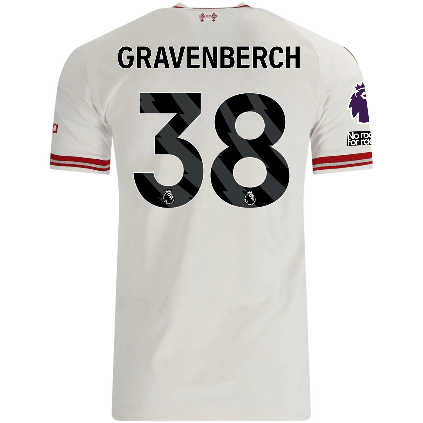 adidas Mens Liverpool Ryan Gravenberch Authentic Away Jersey w/ EPL + No Room For Racsim Patches 26/27 (White)
