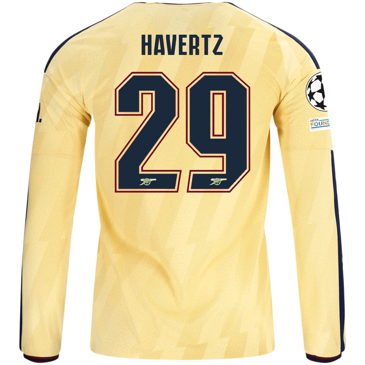 adidas Mens Arsenal Kai Havertz Long Sleeve Third Jersey w/ Champions League Patches 26/27 (Yellow)
