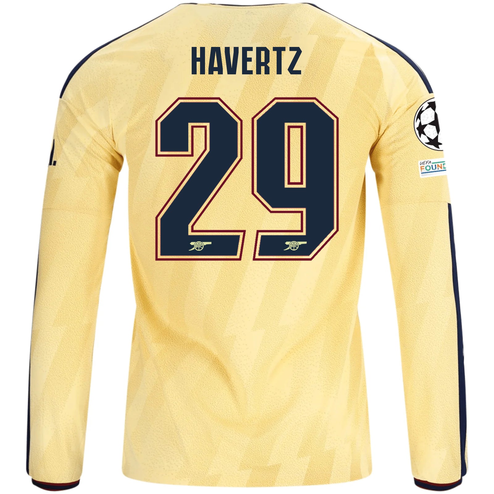 adidas Mens Arsenal Kai Havertz Long Sleeve Third Jersey w/ Champions League Patches 26/27 (Yellow)