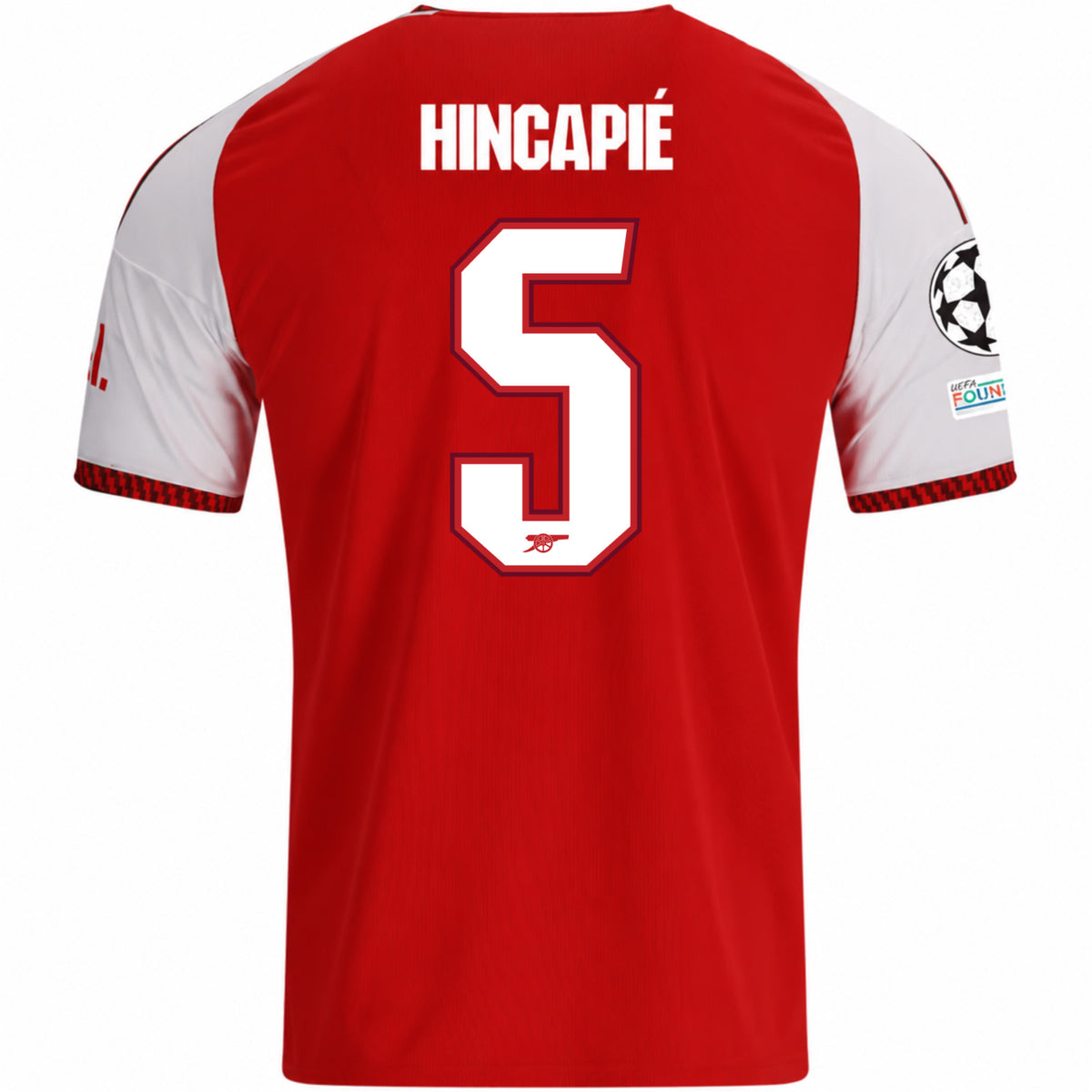 adidas Mens Arsenal Piero Hincapié Home Jersey w/ Champions League Patches 26/27 (Red)